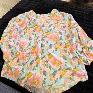 Staccato Floral Blouse - Pink, Orange, and Green